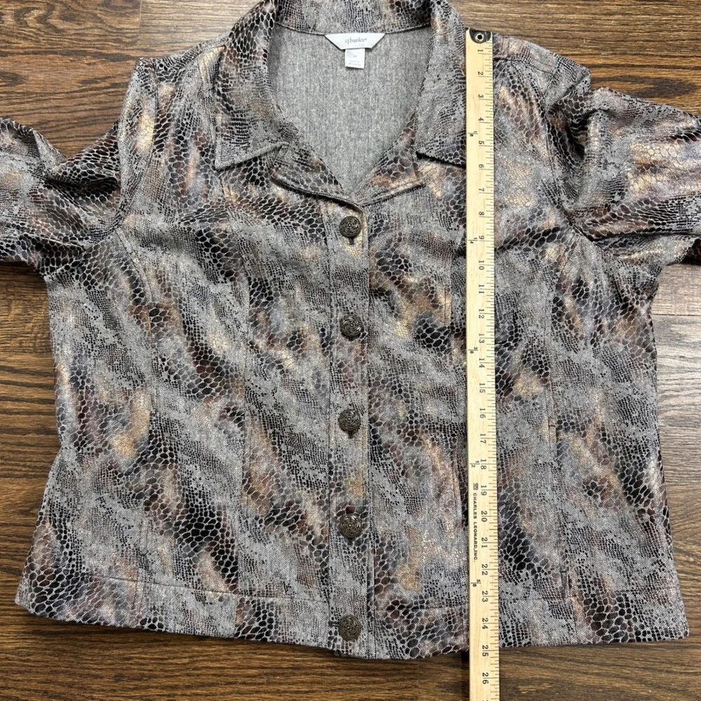 CJ Banks Jacket Womens 2X Snakeskin Print Metallic Button Front Grey Gold Pocket